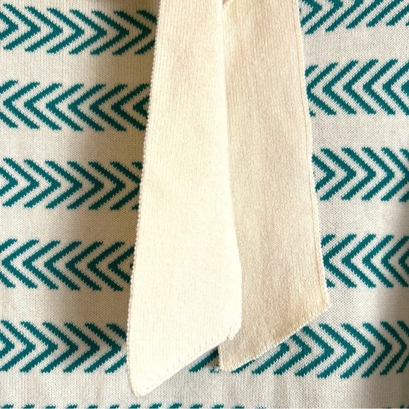 Oxknit Sweater Women’s XL 60s Retro Geo Mod Style Cotton Long Sleeve Teal Cream - Picture 9 of 16